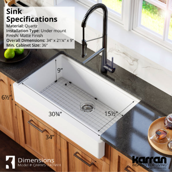 Petrodust 34" Quartz Composite Retrofit Apron / Farmhouse Kitchen Sink