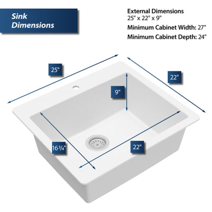 Essence 25" Quartz Composite Top Mount Kitchen Sink