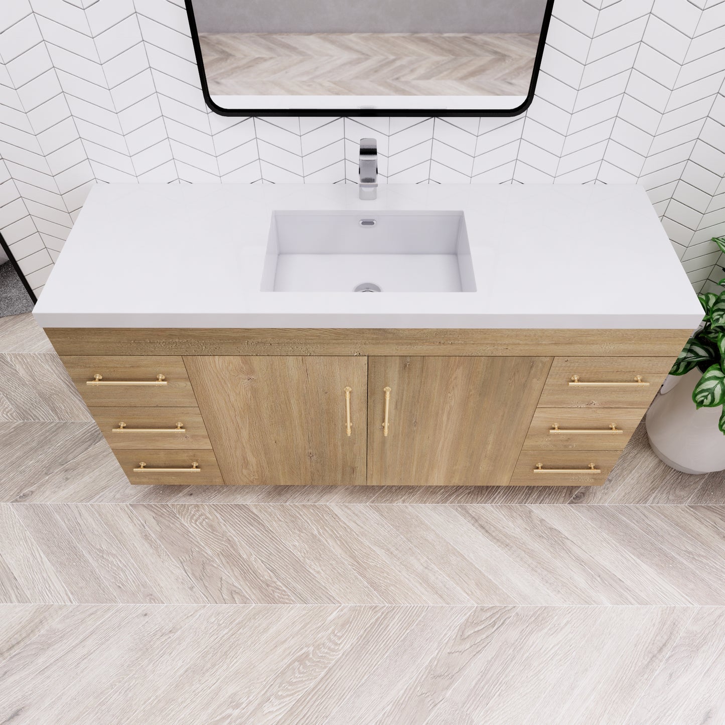 Elsa 60" Freestanding Bathroom Vanity with Acrylic Integrated Sink Top