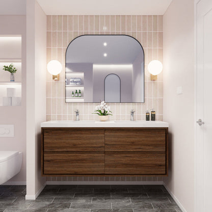 Sage Double 60" Wall Mounted Bathroom Vanity with Reinforced Acrylic Integrated Sink Top
