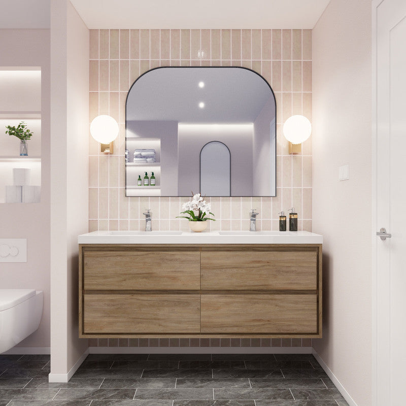 Sage Double 60" Wall Mounted Bathroom Vanity with Reinforced Acrylic Integrated Sink Top