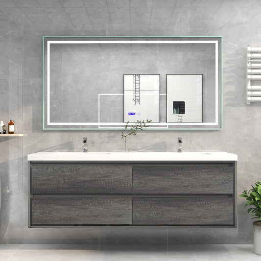 Sage 72" Wall Mounted Bathroom Vanity with Reinforced Acrylic Integrated Sink Top