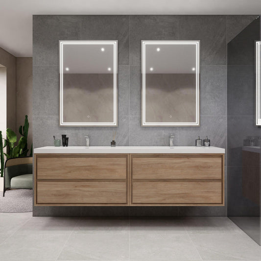 Sage 84" Wall Mounted Bathroom Vanity with Reinforced Acrylic Integrated Sink Top
