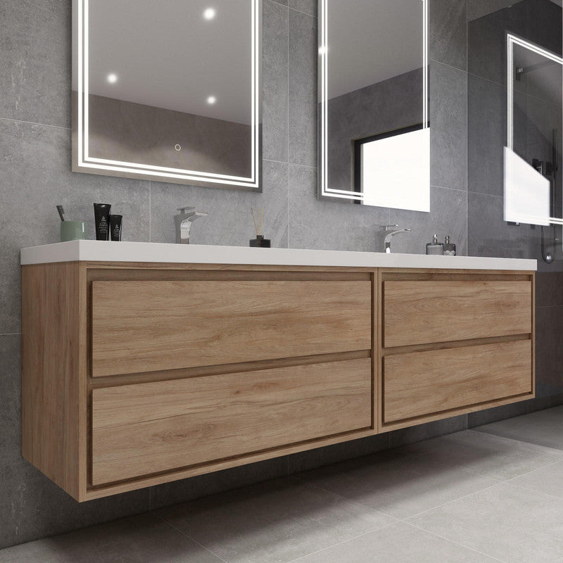 Sage 84" Wall Mounted Bathroom Vanity with Reinforced Acrylic Integrated Sink Top