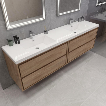 Sage 84" Wall Mounted Bathroom Vanity with Reinforced Acrylic Integrated Sink Top
