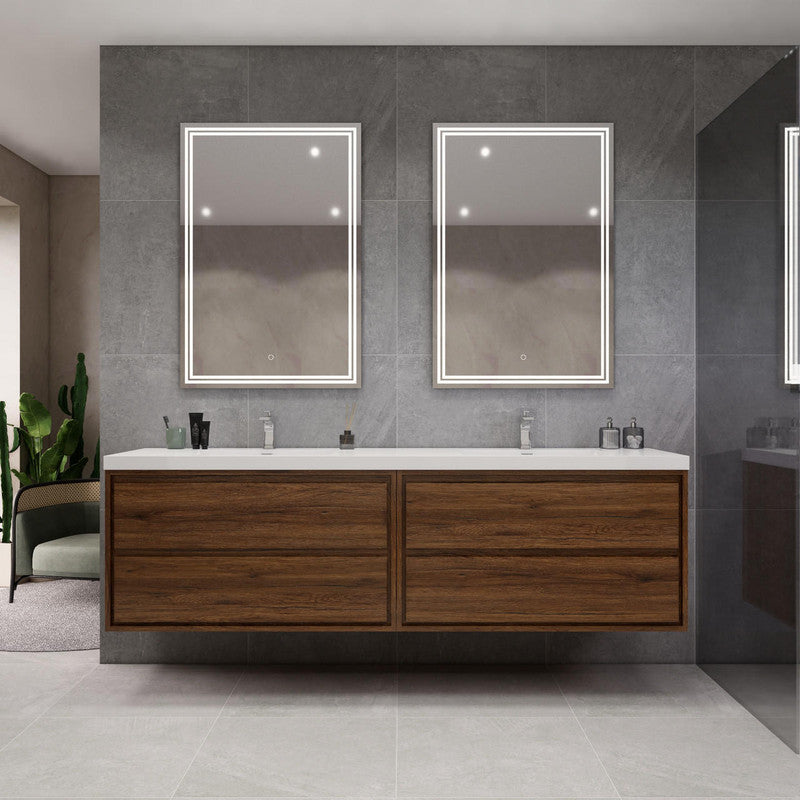 Sage 84" Wall Mounted Bathroom Vanity with Reinforced Acrylic Integrated Sink Top