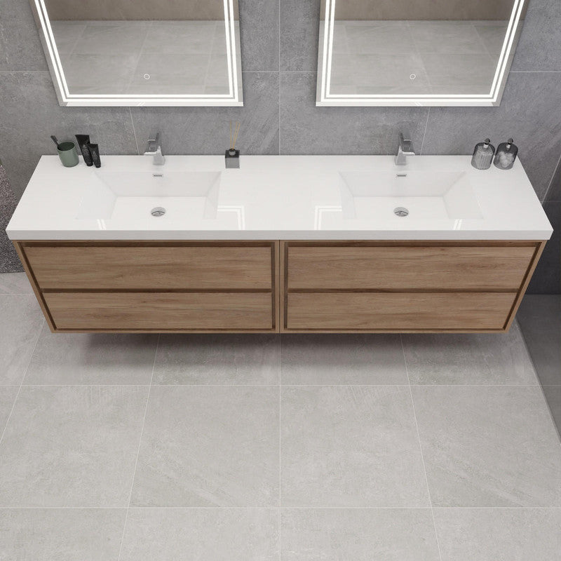 Sage 84" Wall Mounted Bathroom Vanity with Reinforced Acrylic Integrated Sink Top
