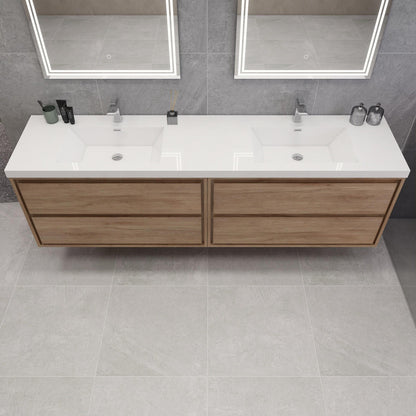 Sage 84" Wall Mounted Bathroom Vanity with Reinforced Acrylic Integrated Sink Top