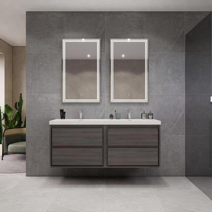 Sage Double 60" Wall Mounted Bathroom Vanity with Reinforced Acrylic Integrated Sink Top