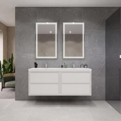 Sage Double 60" Wall Mounted Bathroom Vanity with Reinforced Acrylic Integrated Sink Top