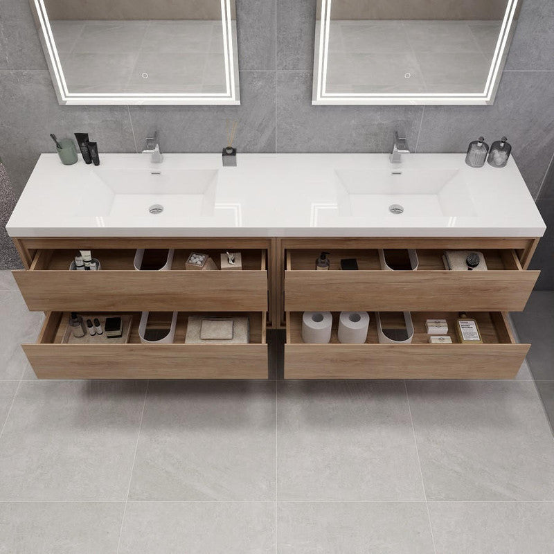 Sage 84" Wall Mounted Bathroom Vanity with Reinforced Acrylic Integrated Sink Top