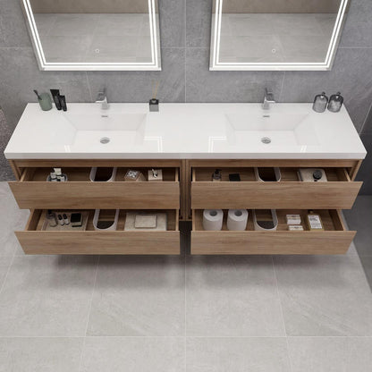 Sage 84" Wall Mounted Bathroom Vanity with Reinforced Acrylic Integrated Sink Top