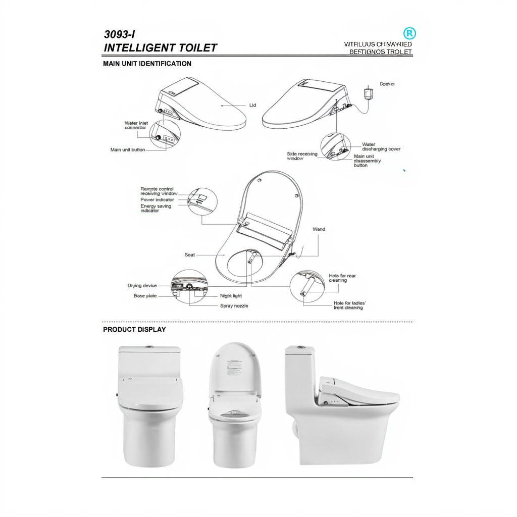 Zenobia One-Piece Intelligent Elongated Toilet - remote control