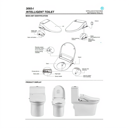 Zenobia One-Piece Intelligent Elongated Toilet - remote control