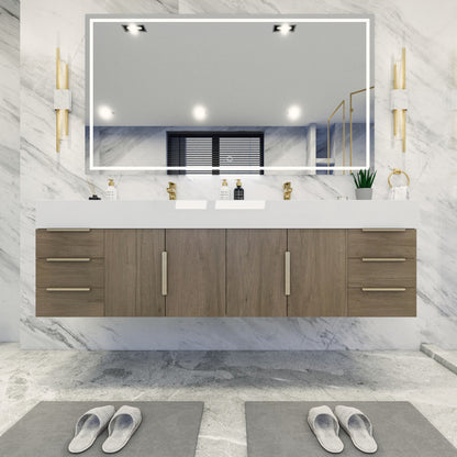 Bethany Double Drawer 72" Wall Mounted Bathroom Vanity with Reinforced Acrylic Integrated Sink Top
