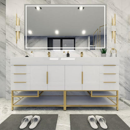 Bethany Double Drawer 72" Freestanding Bathroom Vanity with Reinforced Acrylic Integrated Sink Top