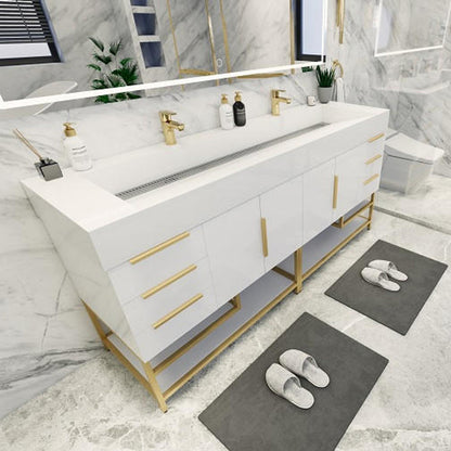 Bethany Double Drawer 72" Freestanding Bathroom Vanity with Reinforced Acrylic Integrated Sink Top