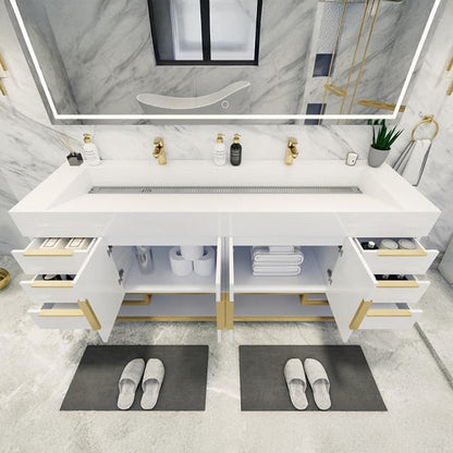 Bethany Double Drawer 72" Freestanding Bathroom Vanity with Reinforced Acrylic Integrated Sink Top