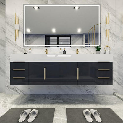 Bethany Double Drawer 72" Wall Mounted Bathroom Vanity with Reinforced Acrylic Integrated Sink Top