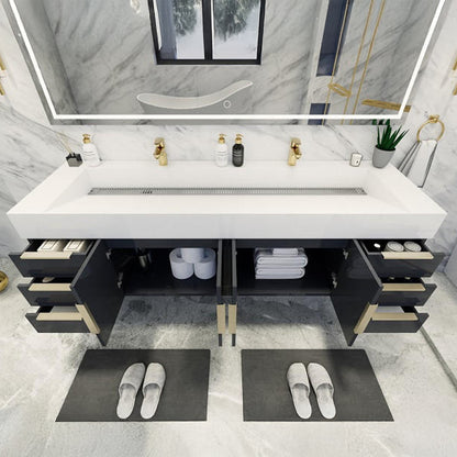 Bethany Double Drawer 72" Wall Mounted Bathroom Vanity with Reinforced Acrylic Integrated Sink Top