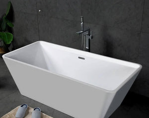 Star 67" Glossy White Rectangular Acrylic Freestanding Bathtub With Chrome-Plated Drain Cover & Overflow Cover