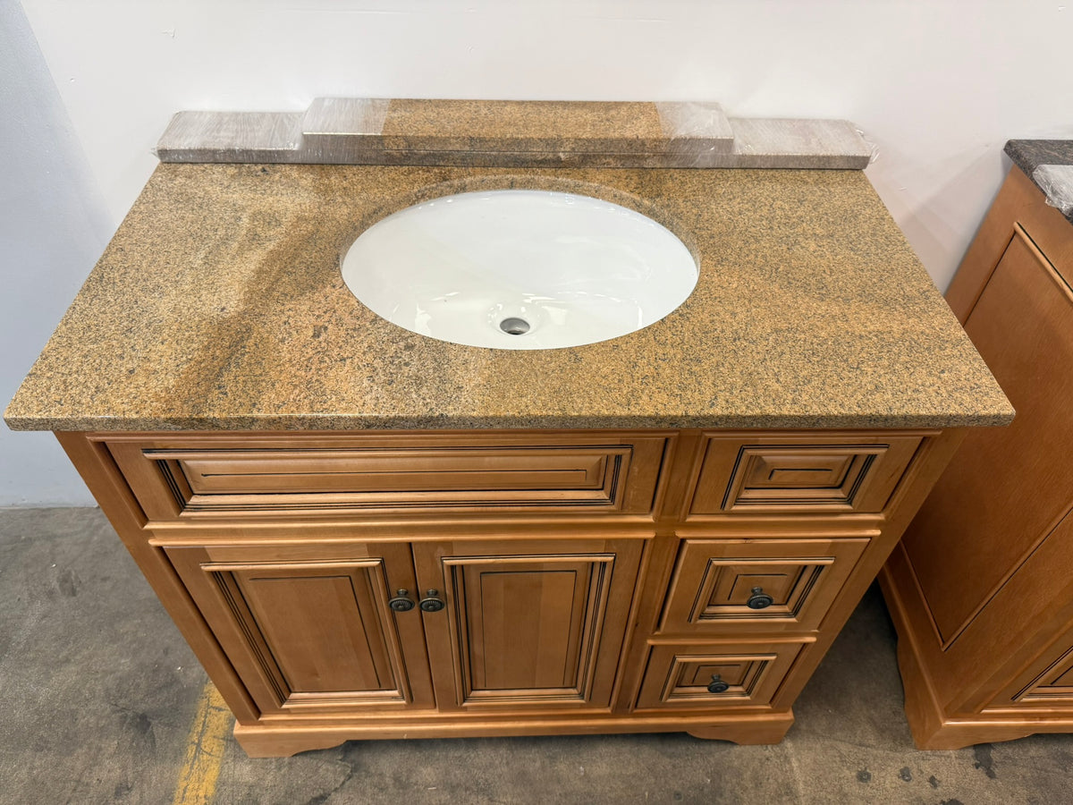 [CLEARANCE] 36 Inch Tan Brown Granite Vanity Countertop with Oval Sink, New in Box