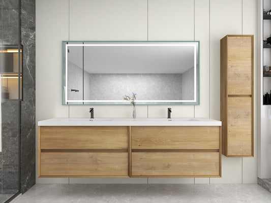 Kingdee 84" Wall Mounted Bathroom Vanity with Acrylic Top Double Sink