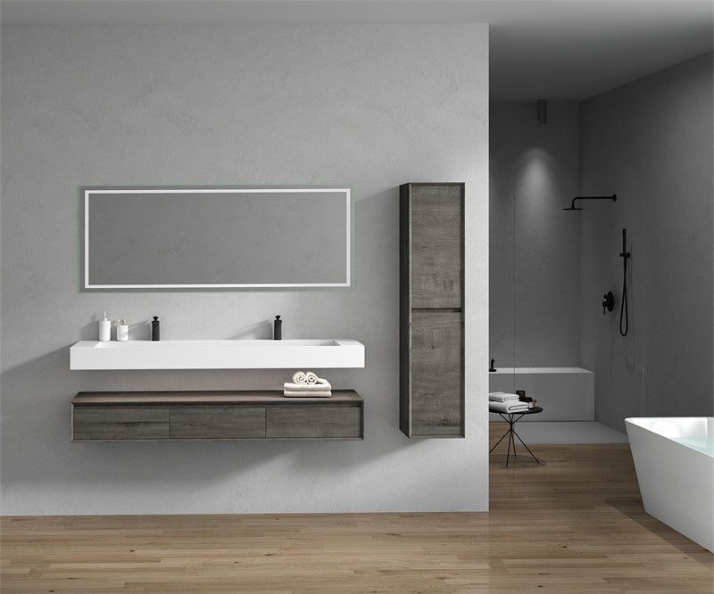 Alysa 72" Wall Mounted Bathroom Vanity with Acrylic Integrated Sink Top