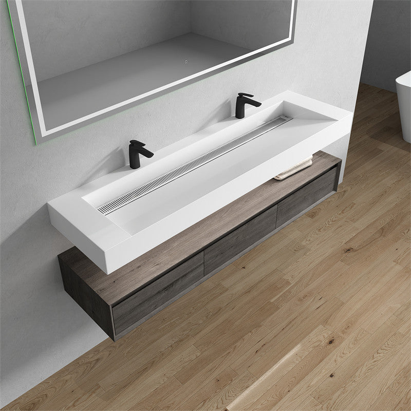 Alysa 72" Wall Mounted Bathroom Vanity with Acrylic Integrated Sink Top