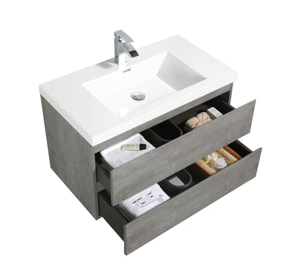 Angela 36" Wall Mounted Bathroom Vanity with Acrylic Integrated Sink Top