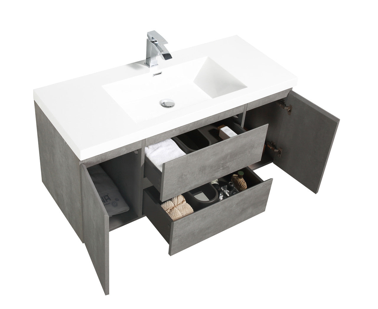 Angela 48" Wall Mounted Bathroom Vanity with Acrylic Integrated Sink Top