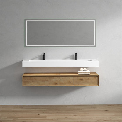 Alysa 72" Wall Mounted Bathroom Vanity with Acrylic Sink/Double Faucet Hole