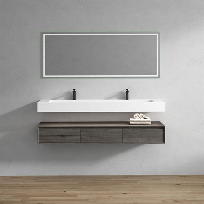 Alysa 72" Wall Mounted Bathroom Vanity with Acrylic Sink/Double Faucet Hole