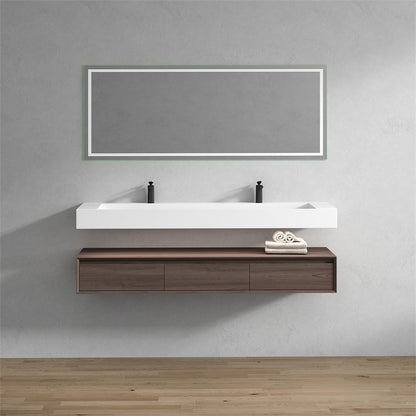 Alysa 72" Wall Mounted Bathroom Vanity with Acrylic Integrated Sink Top