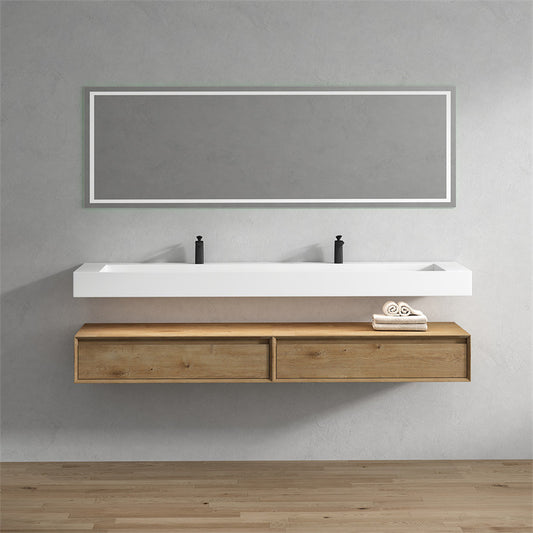 Alysa 84'' Wall Mounted Bathroom Vanity with Acrylic Integrated Sink Top