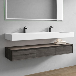 Alysa 72" Wall Mounted Vanity With Acrylic Sink/Double Faucet Hole