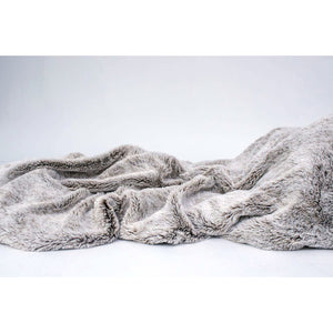 Faux Grey Fur With Brown Highlights With Fleece Back Throw Blanket
