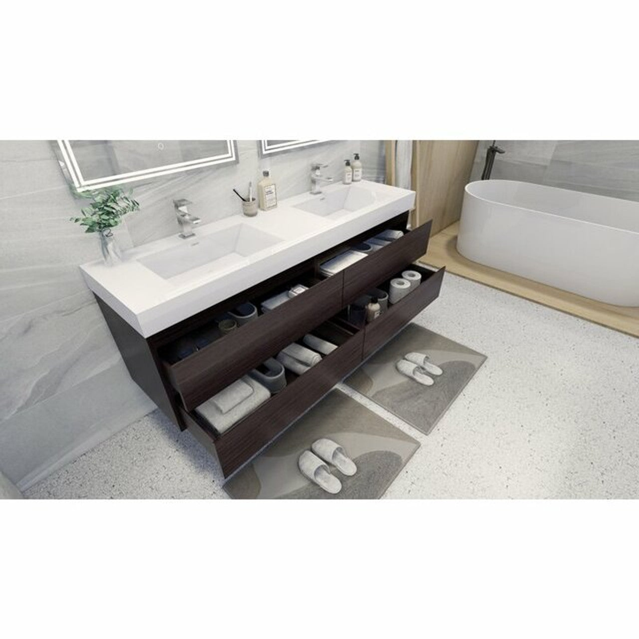 Angel 72" Wall Mounted Bathroom Vanity with Reeinforced Double Acrylic Sink