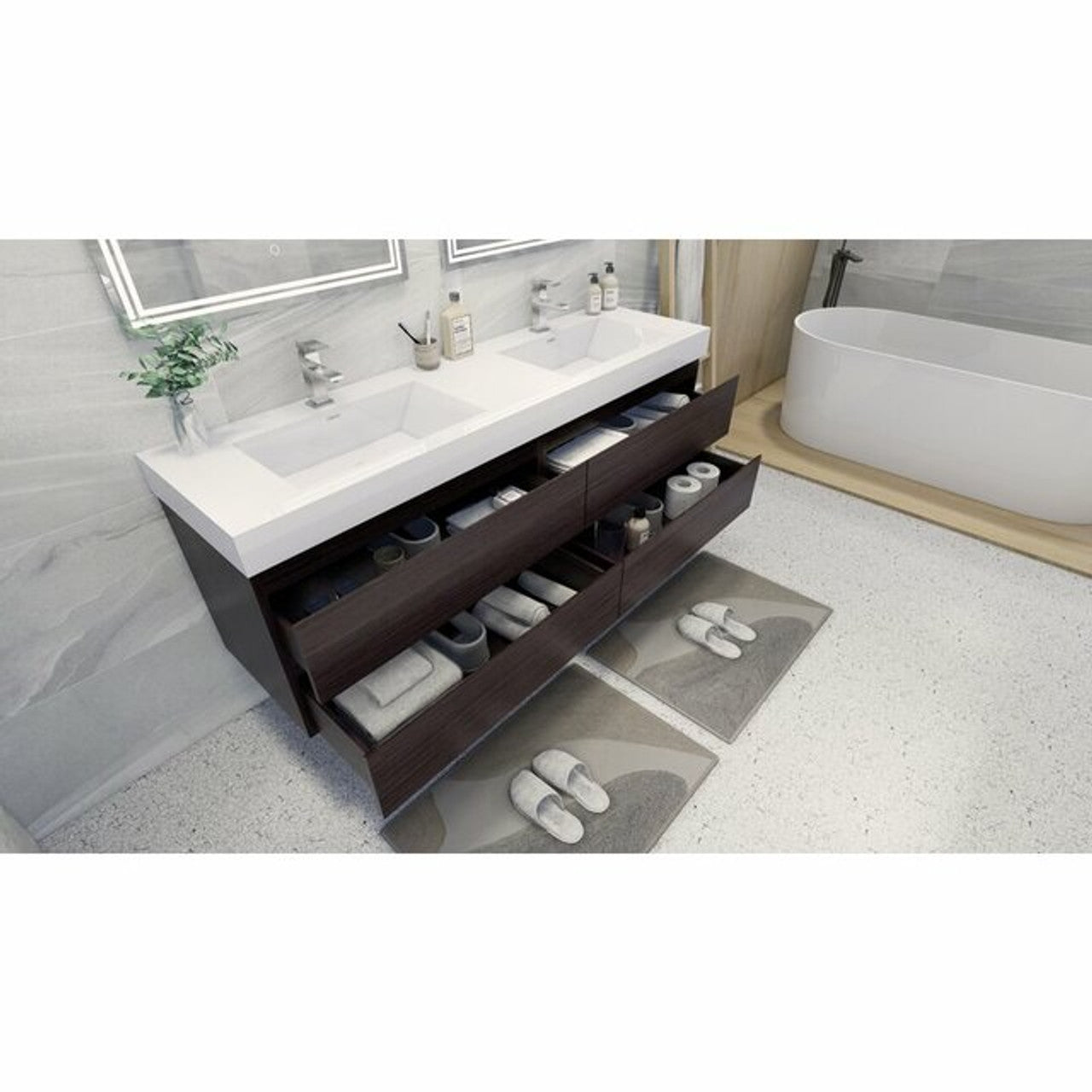 Angela 72" Wall Mounted Bathroom Vanity with Acrylic Integrated Sink Top