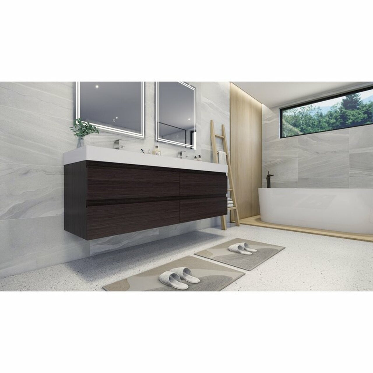 Angela 72" Wall Mounted Bathroom Vanity with Acrylic Integrated Sink Top