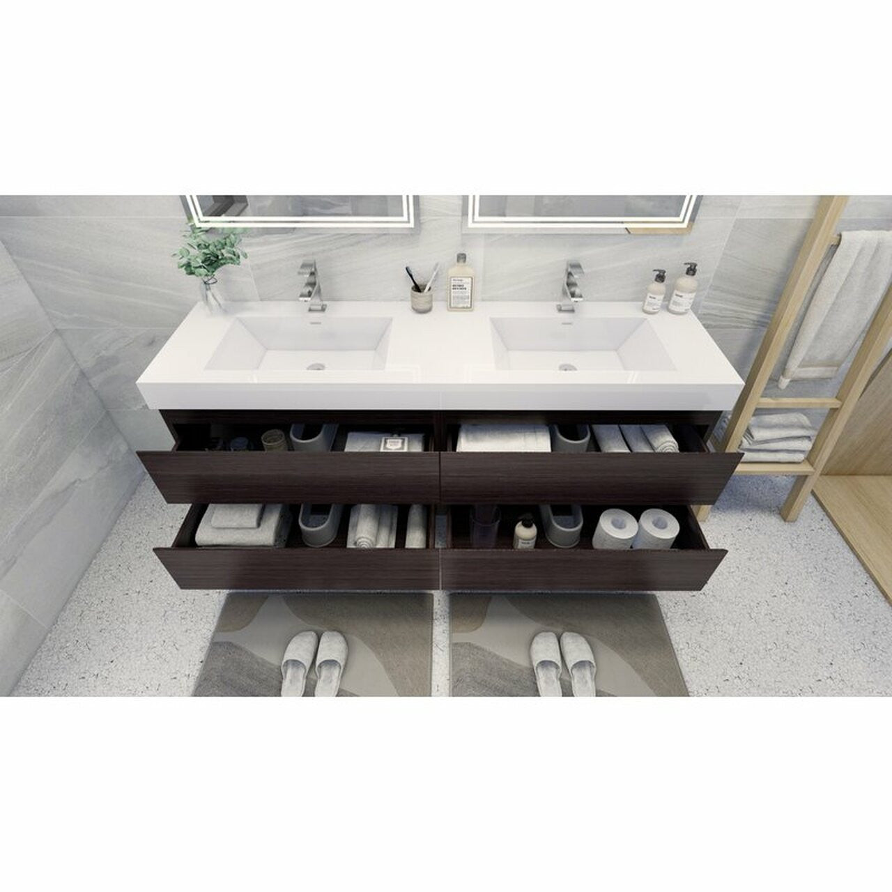 Angela 72" Wall Mounted Bathroom Vanity with Acrylic Integrated Sink Top