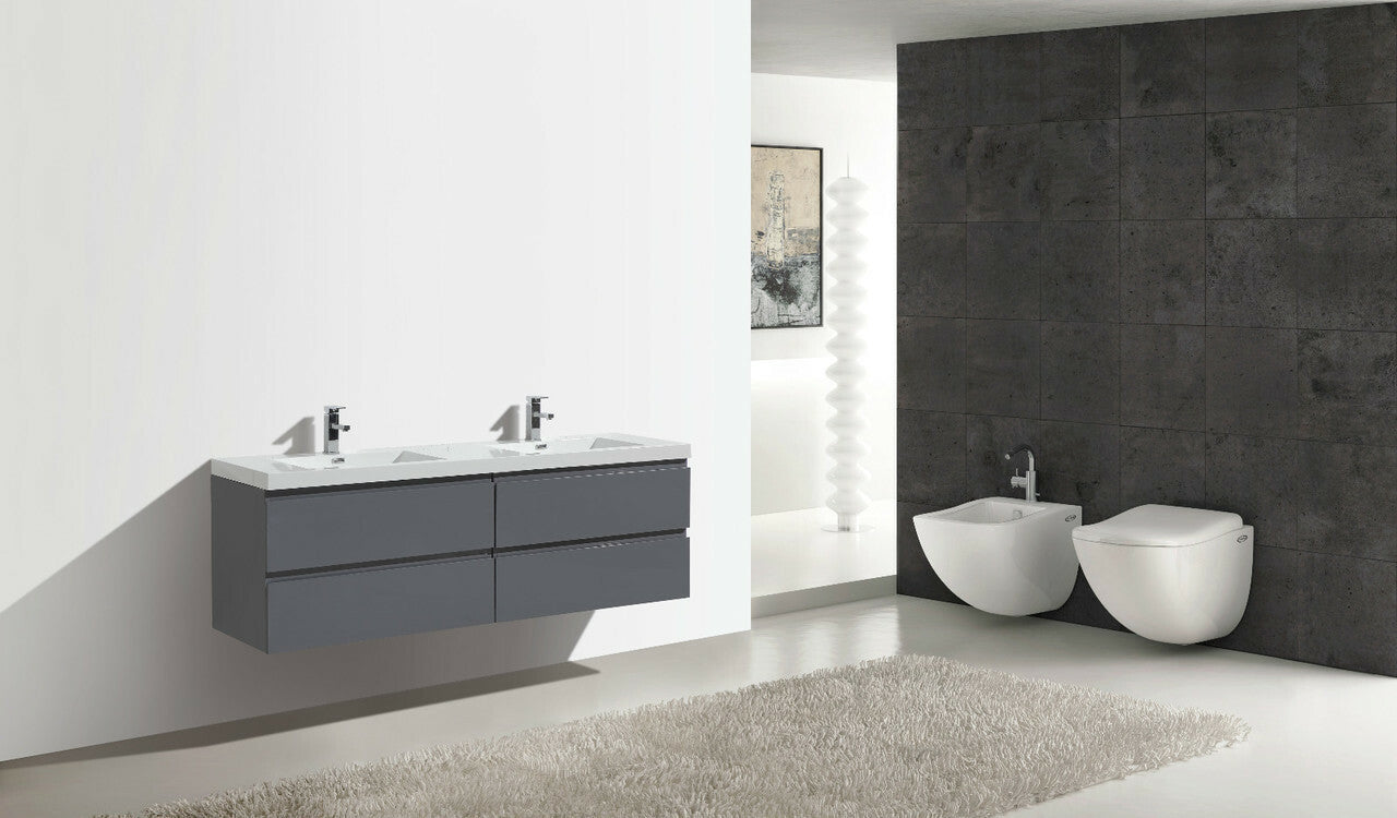 Angela 72" Wall Mounted Bathroom Vanity with Acrylic Integrated Sink Top