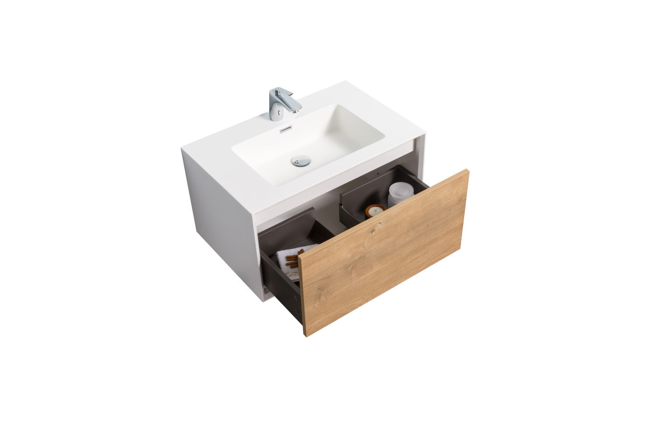 Furla 30" Wall Mounted Bathroom Vanity with White Reinforced Acrylic Sink