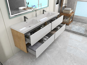 Kingdee 72" Wall Mounted Vanity With Acrylic Top Double Sink