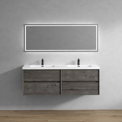 Kingdee 72" Wall Mounted Bathroom Vanity with Acrylic Top Double Sink