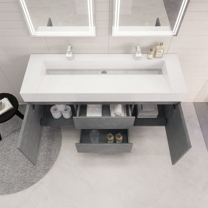 Monterey 60" Wall Mounted Bathroom Vanity with Reinforced Acrylic Sink