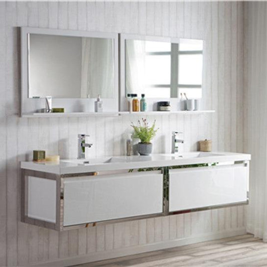 Lake 84" Wall Mounted Bathroom Vanity with Acrylic Integrated Sink Top