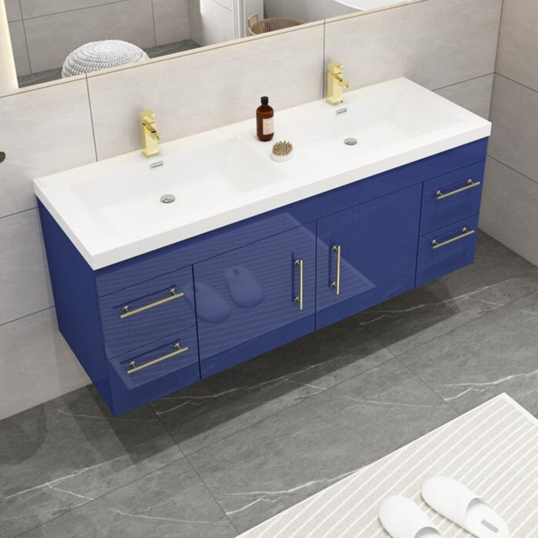 Elsa 60" Wall Mounted Bathroom Vanity with Reinforced Acrylic Sink