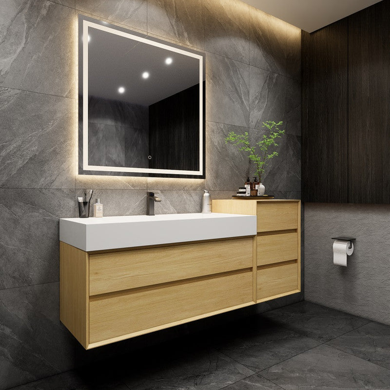 Max 68" Wall Mounted Bathroom Vanity with Acrylic Sink with Linen Cabinet