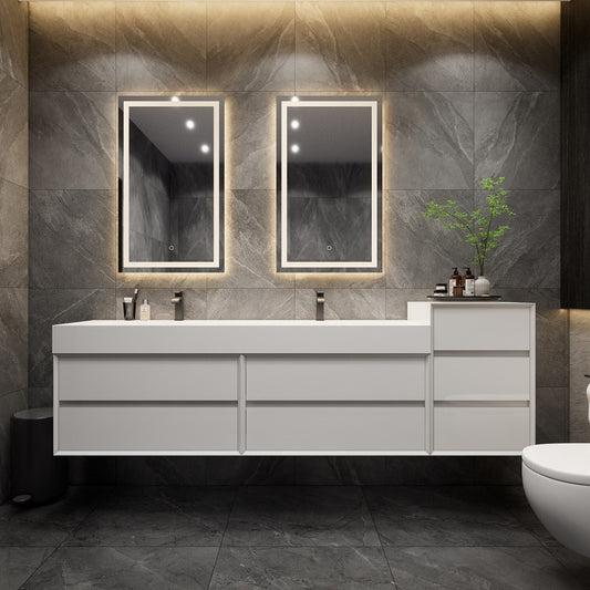 Max 104" Wall Mounted Bathroom Vanity with Reinforced Acrylic Integrated Sink Top and Side Linen Cabinet